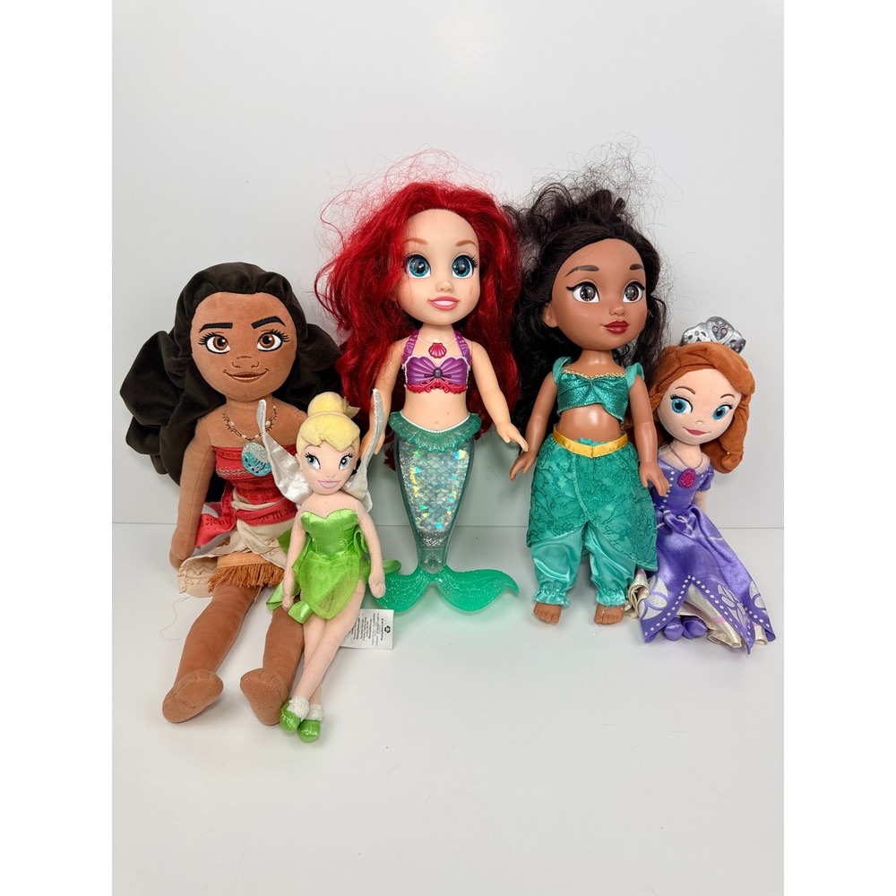 Disney Princess Doll Lot Ariel Jasmine Moana Tinker Bell Sofia the First 5pc -BJ